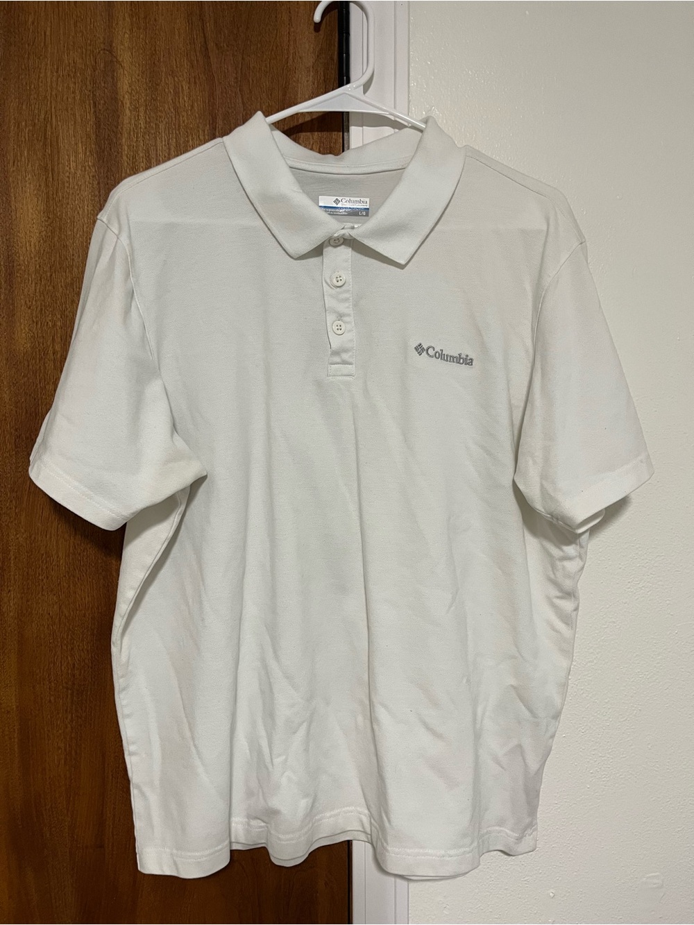 Columbia Polo Shirt Mens Large White Short Sleeve Performance Golf Hiking Tech